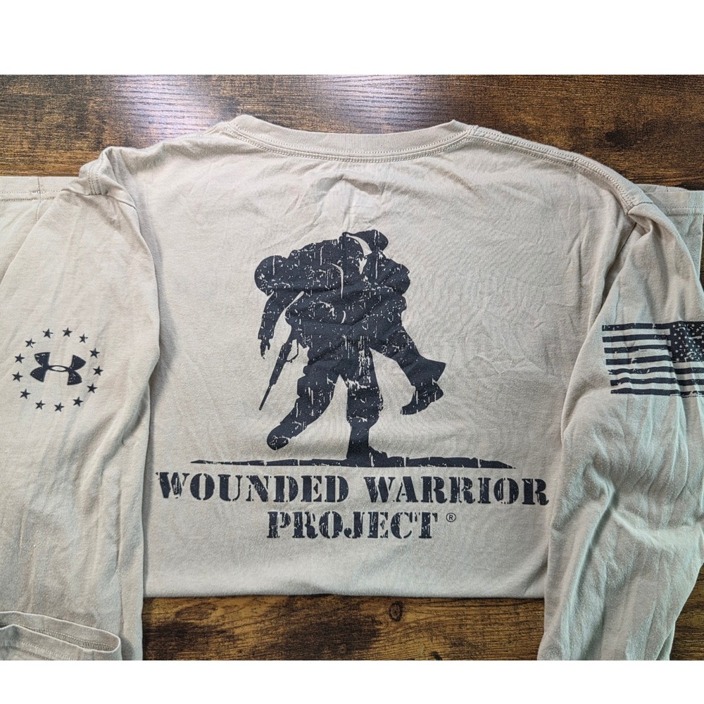 Under Armour Wounded Warrior Project Long Sleeve Shirt Tan Mens XL HeatGear